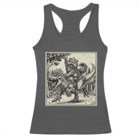 Cool Royal Cat Riding Dinosaur Racerback Tank Top Rock N Roll Engraving Graphic Art