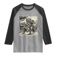 Cool Royal Cat Riding Dinosaur Raglan Shirt Rock N Roll Engraving Graphic Art