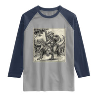 Cool Royal Cat Riding Dinosaur Raglan Shirt Rock N Roll Engraving Graphic Art