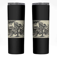 Cool Royal Cat Riding Dinosaur Skinny Tumbler Rock N Roll Engraving Graphic Art