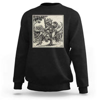 Cool Royal Cat Riding Dinosaur Sweatshirt Rock N Roll Engraving Graphic Art