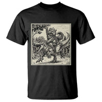 Cool Royal Cat Riding Dinosaur T Shirt Rock N Roll Engraving Graphic Art
