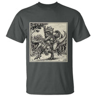 Cool Royal Cat Riding Dinosaur T Shirt Rock N Roll Engraving Graphic Art