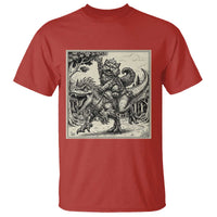 Cool Royal Cat Riding Dinosaur T Shirt Rock N Roll Engraving Graphic Art