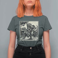 Cool Royal Cat Riding Dinosaur T Shirt For Women Rock N Roll Engraving Graphic Art