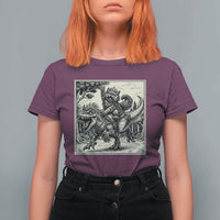 Cool Royal Cat Riding Dinosaur T Shirt For Women Rock N Roll Engraving Graphic Art