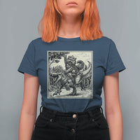 Cool Royal Cat Riding Dinosaur T Shirt For Women Rock N Roll Engraving Graphic Art