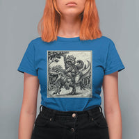 Cool Royal Cat Riding Dinosaur T Shirt For Women Rock N Roll Engraving Graphic Art