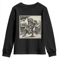 Cool Royal Cat Riding Dinosaur Youth Sweatshirt Rock N Roll Engraving Graphic Art