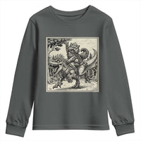 Cool Royal Cat Riding Dinosaur Youth Sweatshirt Rock N Roll Engraving Graphic Art