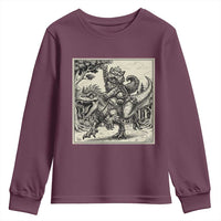 Cool Royal Cat Riding Dinosaur Youth Sweatshirt Rock N Roll Engraving Graphic Art