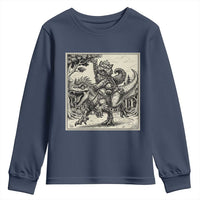 Cool Royal Cat Riding Dinosaur Youth Sweatshirt Rock N Roll Engraving Graphic Art
