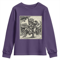 Cool Royal Cat Riding Dinosaur Youth Sweatshirt Rock N Roll Engraving Graphic Art