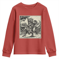 Cool Royal Cat Riding Dinosaur Youth Sweatshirt Rock N Roll Engraving Graphic Art