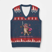 Cute Warrior Princess Cat With Sword V-Neck Knit Sweater Vest Fantasy Reader Gift