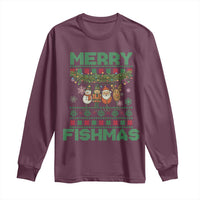 Merry Fishmas Ugly Sweater Long Sleeve Shirt Funny Fishing Holiday Gift - Wonder Print Shop