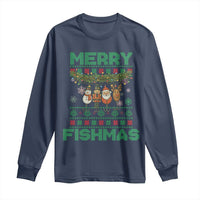 Merry Fishmas Ugly Sweater Long Sleeve Shirt Funny Fishing Holiday Gift - Wonder Print Shop