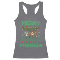 Merry Fishmas Ugly Sweater Racerback Tank Top Funny Fishing Holiday Gift - Wonder Print Shop