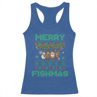 Merry Fishmas Ugly Sweater Racerback Tank Top Funny Fishing Holiday Gift - Wonder Print Shop