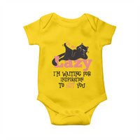 I Am Not Lazy I Am Waiting For Inspiration To Hit You Baby Onesie Black Lazy Cat - Wonder Print Shop