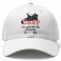 I Am Not Lazy I Am Waiting For Inspiration To Hit You Baseball Cap Black Lazy Cat