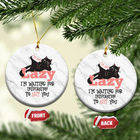 I Am Not Lazy I Am Waiting For Inspiration To Hit You Ceramic Ornament Black Lazy Cat - Wonder Print Shop