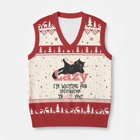 I Am Not Lazy I Am Waiting For Inspiration To Hit You V-Neck Knit Sweater Vest Black Lazy Cat - Wonder Print Shop