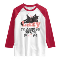 I Am Not Lazy I Am Waiting For Inspiration To Hit You Raglan Shirt Black Lazy Cat - Wonder Print Shop
