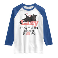I Am Not Lazy I Am Waiting For Inspiration To Hit You Raglan Shirt Black Lazy Cat - Wonder Print Shop