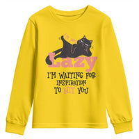I Am Not Lazy I Am Waiting For Inspiration To Hit You Youth Sweatshirt Black Lazy Cat - Wonder Print Shop