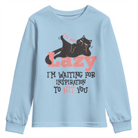 I Am Not Lazy I Am Waiting For Inspiration To Hit You Youth Sweatshirt Black Lazy Cat - Wonder Print Shop