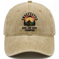 Funny Bigfoot And Alien Gift Washed Cotton Baseball Cap Undefeated Hide And Seek Champion