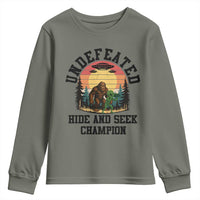 Funny Bigfoot And Alien Gift Youth Sweatshirt Undefeated Hide And Seek Champion - Wonder Print Shop