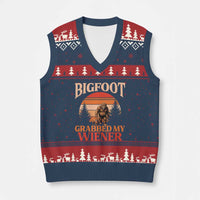 Bigfoot Grabbed My Wiener V-Neck Knit Sweater Vest Funny Dachshund Lover Gift - Wonder Print Shop