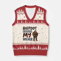 Bigfoot Grabbed My Wiener V-Neck Knit Sweater Vest Funny Dog Lover Gift - Wonder Print Shop