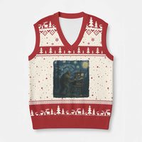 Funny Bigfoot Painting Starry Night Art Parody Gift V-Neck Knit Sweater Vest - Wonder Print Shop