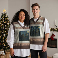 Funny Bigfoot Painting Starry Night Art Parody Gift V-Neck Knit Sweater Vest - Wonder Print Shop