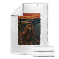 Funny Bigfoot And Alien Throw Blanket Parody The Scream Art Meme Gift - Wonder Print Shop