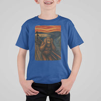 Funny Bigfoot And Alien T Shirt For Kid Parody The Scream Art Meme Gift - Wonder Print Shop