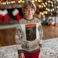 Funny Bigfoot And Alien Ugly Christmas Sweater Parody The Scream Art Meme Gift - Wonder Print Shop