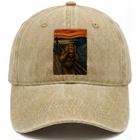Funny Bigfoot And Alien Washed Cotton Baseball Cap Parody The Scream Art Meme Gift