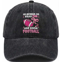 In October We Wear Pink And Watch Football Washed Cotton Baseball Cap Breast Cancer Awareness Gift