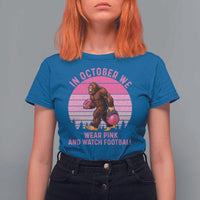 In October We Wear Pink Football T Shirt For Women Support Breast Cancer Awareness - Wonder Print Shop