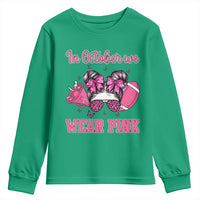 In October We Wear Pink Football Youth Sweatshirt Funny Football Awareness Gift - Wonder Print Shop