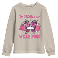 In October We Wear Pink Football Youth Sweatshirt Funny Football Awareness Gift - Wonder Print Shop