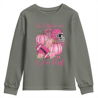 Football Breast Cancer Awareness Youth Sweatshirt In October We Wear Pink Gift - Wonder Print Shop