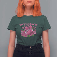 Tackle Cancer T Shirt For Women Football Breast Cancer Awareness Pink Ribbon - Wonder Print Shop