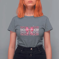 October Tackle Cancer Football Breast Cancer Awareness T Shirt For Women - Wonder Print Shop