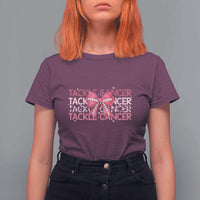 October Tackle Cancer Football Breast Cancer Awareness T Shirt For Women - Wonder Print Shop