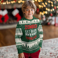 Zombies Eat Brains Dont Worry You Are Safe Ugly Christmas Sweater Funny Zombie Joke